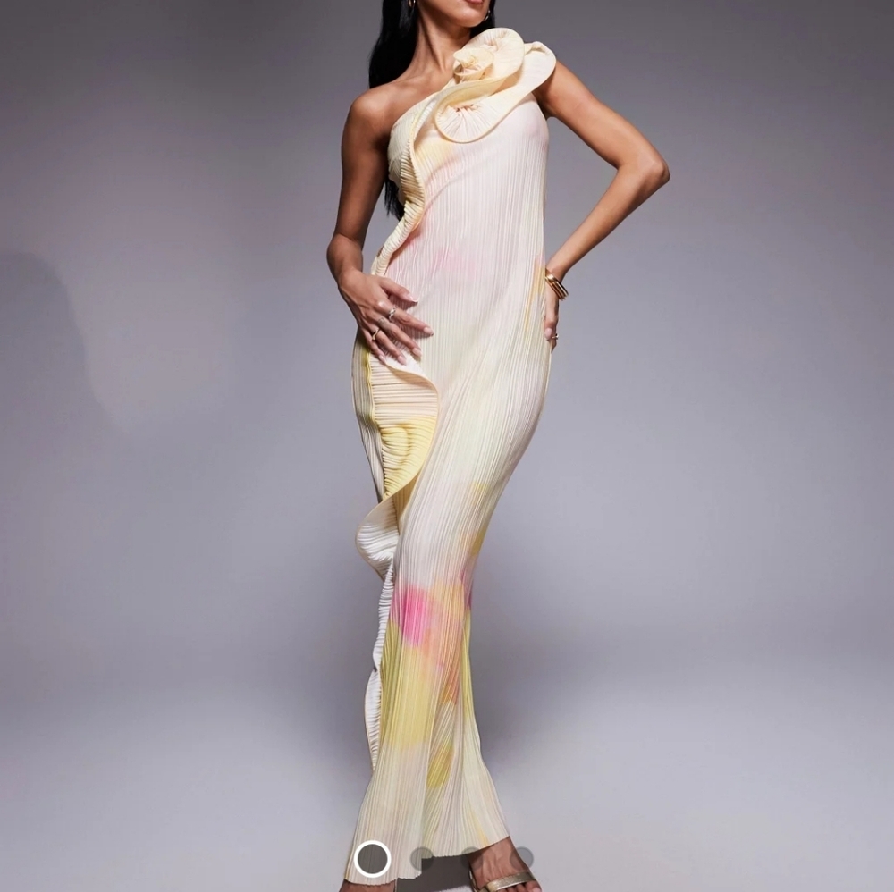 ASOS Cream and Pink One-Shoulder Jumpsuit
